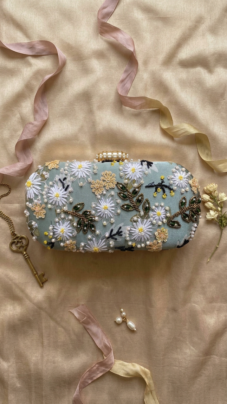 SPC 0211 styled flat-lay with ribbons, jewellery and flowers